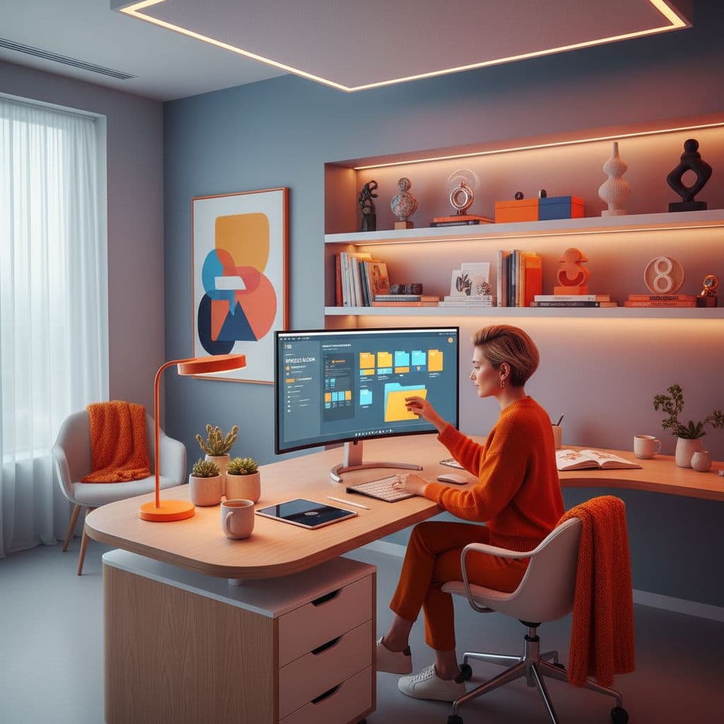 Creative workspace with digital files